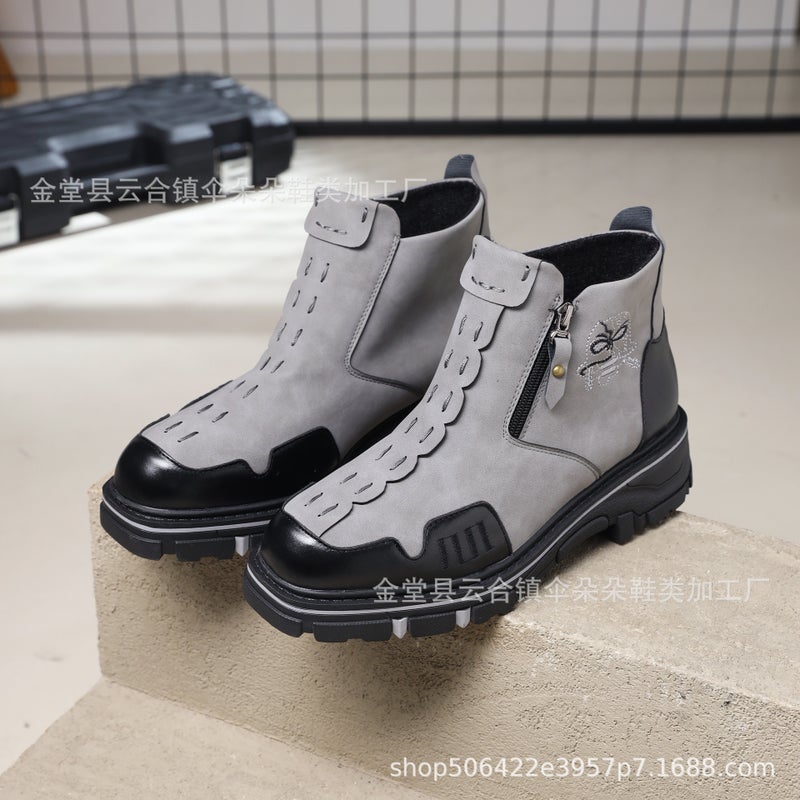 2021 New Men'S Leather Boots Martin Boots Non-Slip Low Heel Men'S And Women'S Boots - Image 4