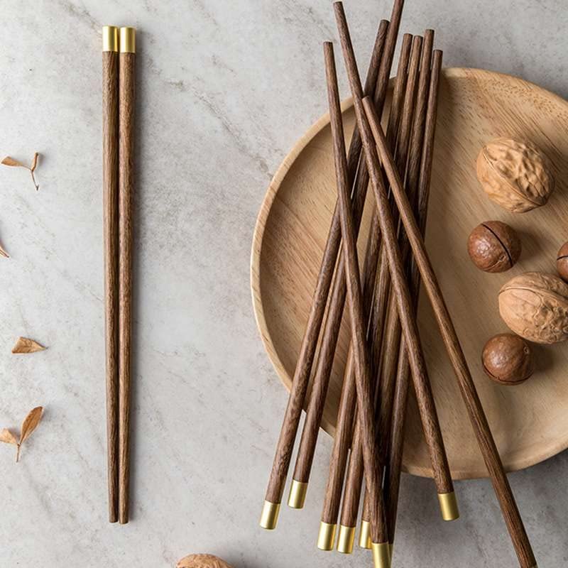 RIANZ Handmade Natural Wood Chopsticks 25cm Chinese Ebony Wenge Wood Sushi Japanese Korean Noodles Blessings Chopsticks 2 Pair - Image 1
