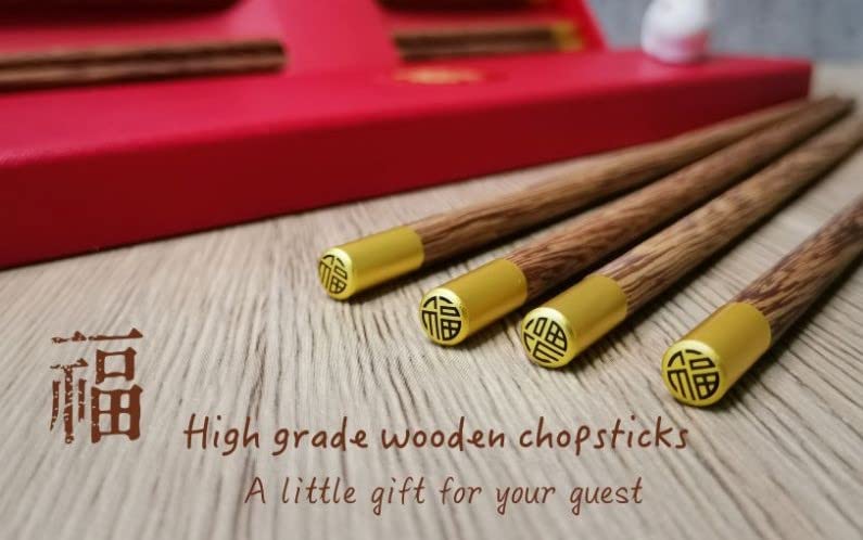 RIANZ Handmade Natural Wood Chopsticks 25cm Chinese Ebony Wenge Wood Sushi Japanese Korean Noodles Blessings Chopsticks 2 Pair - Image 5