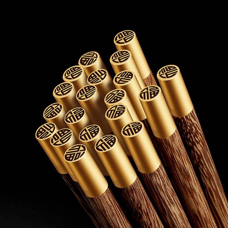 RIANZ Handmade Natural Wood Chopsticks 25cm Chinese Ebony Wenge Wood Sushi Japanese Korean Noodles Blessings Chopsticks 2 Pair - Image 2