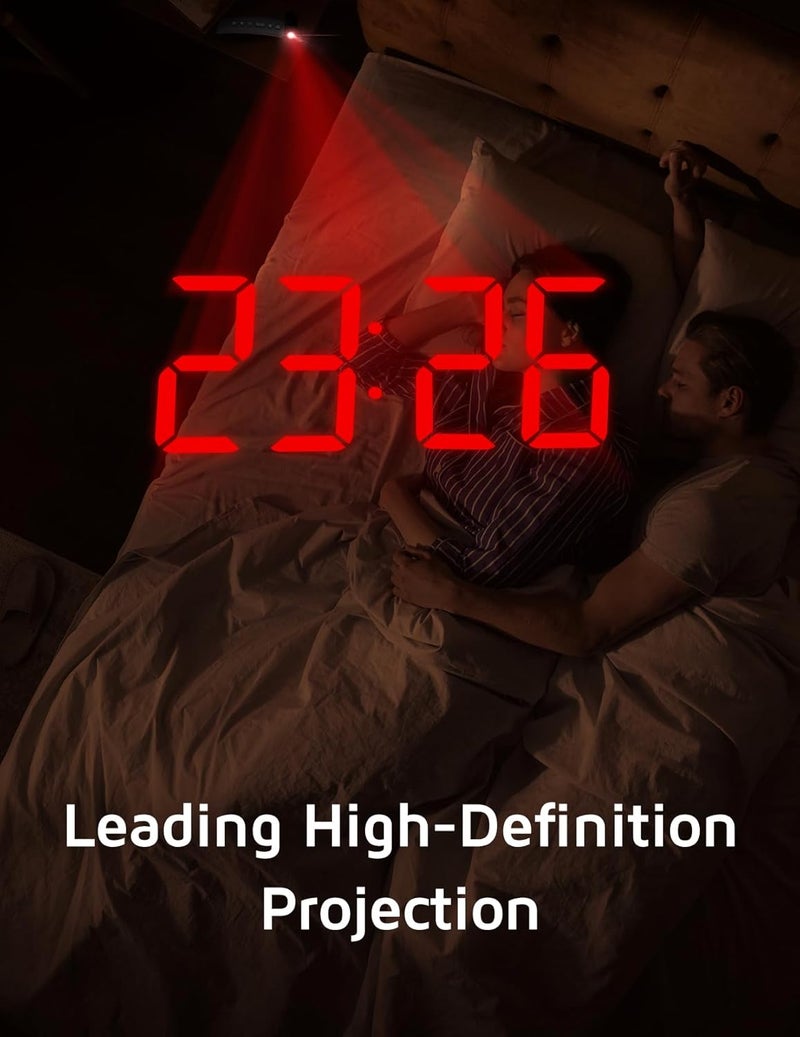 GOLOZA Projection Alarm Clock, Digital Clock with 180° Rotatable Projector, 3-Level Brightness Dimmer, Clear LED Display, USB Charger, Progressive Volume, 9mins Snooze,12/24H, Digital Alarm Clock for Bedroom - Image 2