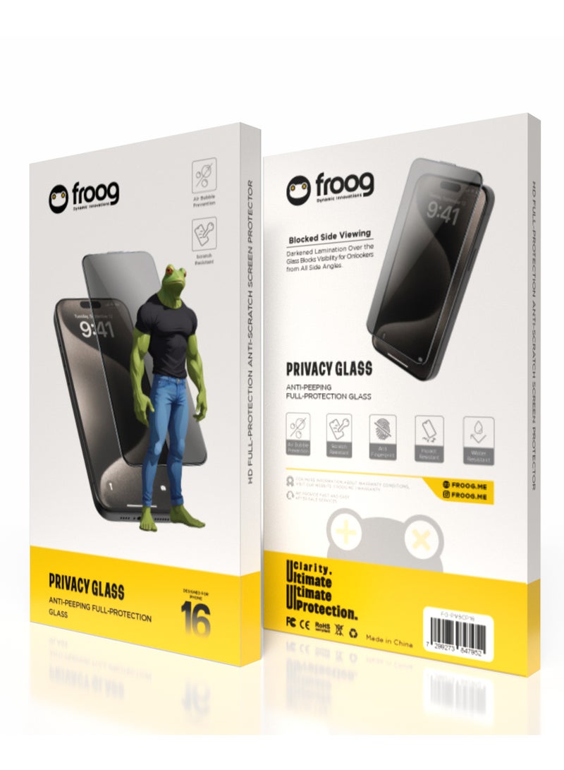 froog iPhone 16 Privacy Screen Protector /Anti Fingerprint/ Water Resistant / Scratch Resistant / Tempered Glass Anti-Peeping /Blocked Side Viewing / Full Protection - Black - Image 3
