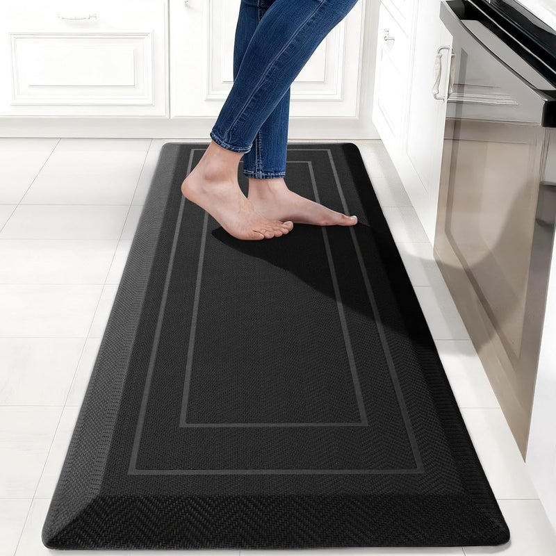 UKISS 9/10"" Extra Thick Cushioned Anti Fatigue Kitchen Mat, Waterproof High Density Foam Standing Desk Mat, Non-Slip Ergonomic Comfort Mat for Kitchen, Office,Workstation Black (Black, 20" X 48") - Image 1