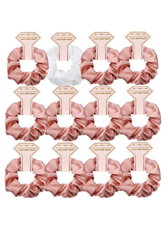 Hasoar Satin Bridesmaid Scrunchies 12 Pack Proposal Gifts Elastics Hair Ties Scrunchies Bachelorette Party Favors Satin Bridesmaid Gift For Bridal Wedding Parties (White & Rose Gold) - Image 1