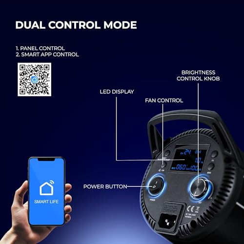 Digitek® (DCL-500 WBC Combo) 460W Bi-Color Continuous LED Video Light with 18cm Reflector, 2700K-6500K Color Temp, 42000 LM, Flash Speed 1-9s, 12 Special FX Effects, App Control, Ideal Studio Lighting - Image 4