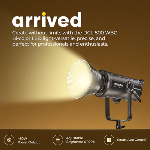 Digitek® (DCL-500 WBC Combo) 460W Bi-Color Continuous LED Video Light with 18cm Reflector, 2700K-6500K Color Temp, 42000 LM, Flash Speed 1-9s, 12 Special FX Effects, App Control, Ideal Studio Lighting - Image 2
