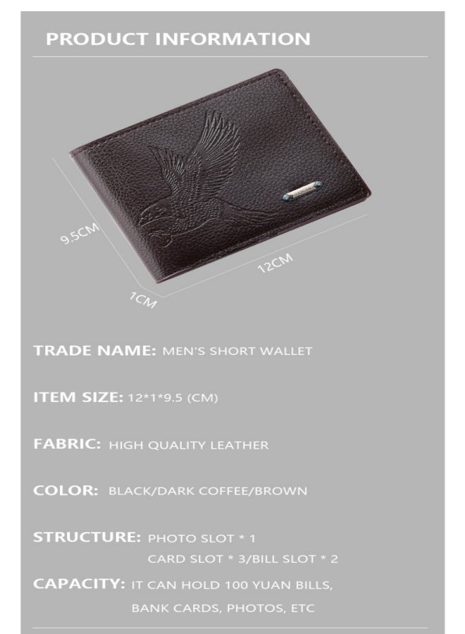 Fashionable Men's Short Wallet, Multifunctional, Lightweight and Compact, Wear - resistant Coin Purse, Brown - Image 3