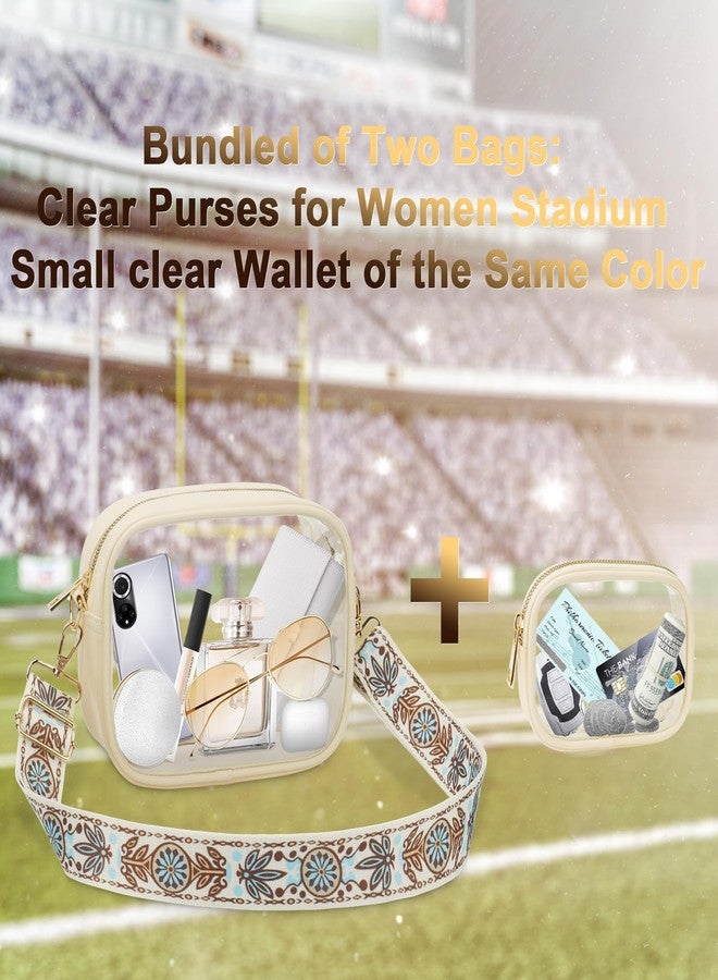 KETIEE حقيبة كيتي الشفافة | حقائب يد شفافة معتمدة للاستخدام في الملاعب للنساء، حقيبة كروسبودي شفافة سميكة من مادة TPU، طقم 2 في 1 للحفلات الموسيقية والفعاليات الرياضية والمهرجانات (بيج)، بيج، مقاس واحد، حقيبة كروسبودي شفافة - Image 2