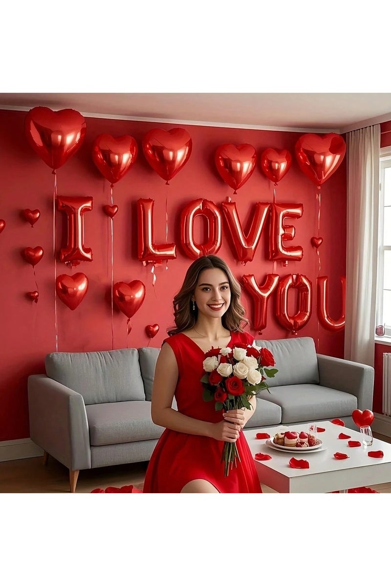 Anniversary Party Decoration – 14-Piece Balloon Set Featuring 6 Red Heart Balloons and "I LOVE YOU" Letter Balloons – Perfect for Celebrating Anniversaries, Valentine's Day, Birthdays, and All Special Occasions  - Image 2