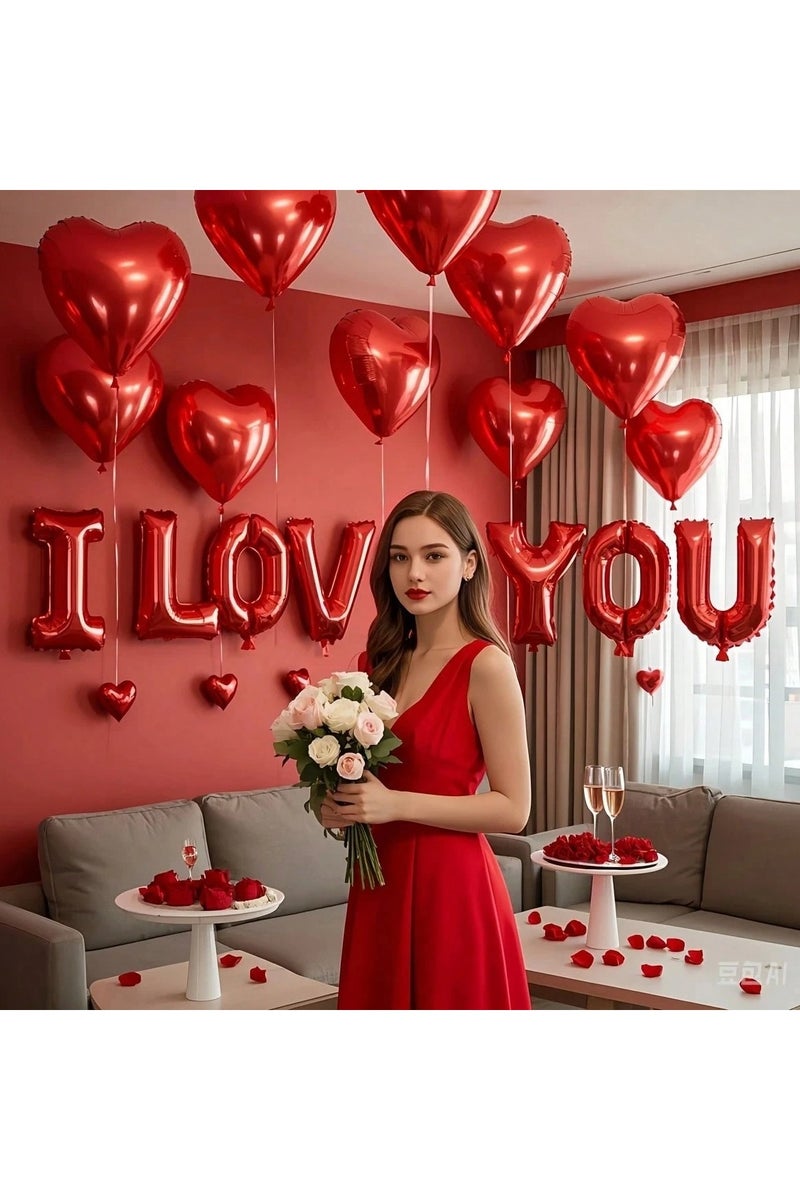 Anniversary Party Decoration – 14-Piece Balloon Set Featuring 6 Red Heart Balloons and "I LOVE YOU" Letter Balloons – Perfect for Celebrating Anniversaries, Valentine's Day, Birthdays, and All Special Occasions  - Image 3