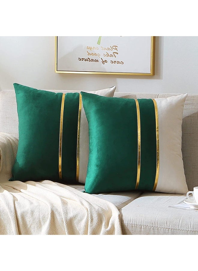 غطاءي وسائد بلونين أخضر وأبيض 45x45 سم مع إطار ذهبي هندسي - Image 1