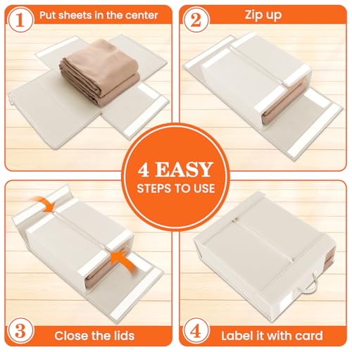 WOWBOX Sheet Organizers and Storage,Closet Bed Sheet Organizer Under Bed Storage and Organization with Label Cards & Clear Window for Bedding Sheets,Duvet Covers,Blankets (6 Pack，Beige) - Image 4