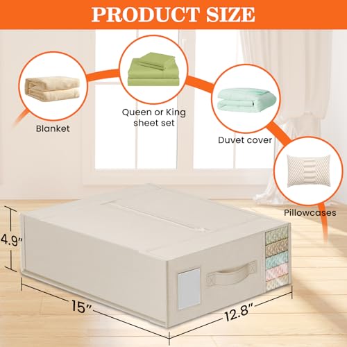 WOWBOX Sheet Organizers and Storage,Closet Bed Sheet Organizer Under Bed Storage and Organization with Label Cards & Clear Window for Bedding Sheets,Duvet Covers,Blankets (6 Pack，Beige) - Image 5