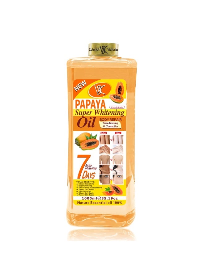VSC زيت البابايا الفائق لتفتيح البشرة 1000 مل لتصحيح البشرة وشدها وإصلاحها وتفتيح الإبطين الداكنين والفخذين والمفاصل الداكنة والبقع السوداء زيت تفتيح 100% زيت أساسي نقي للوجه والجسم