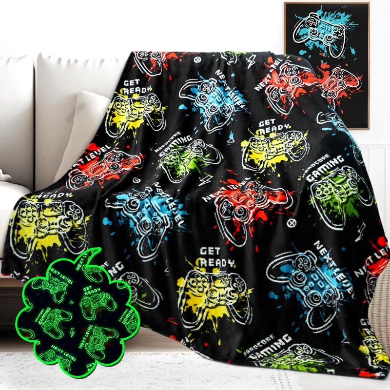 HWING Gaming Blanket Glow in The Dark Blanket Soft Fuzzy Gamer Throw Blanket Boys Room Decor Gamer Gifts for Men Teens Couch Sofa Bedroom - Image 1