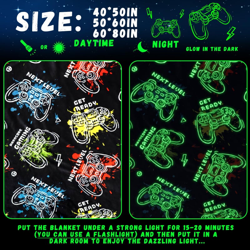 HWING Gaming Blanket Glow in The Dark Blanket Soft Fuzzy Gamer Throw Blanket Boys Room Decor Gamer Gifts for Men Teens Couch Sofa Bedroom - Image 3