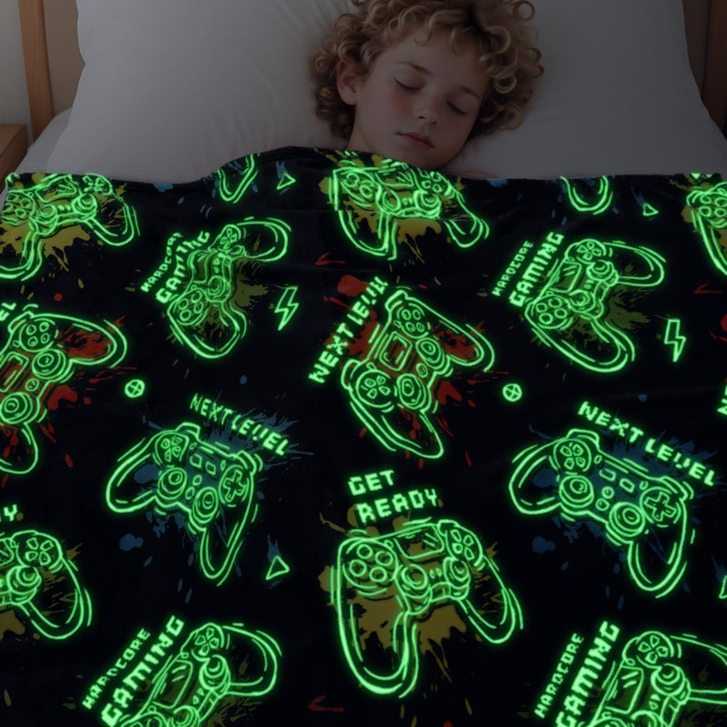 HWING Gaming Blanket Glow in The Dark Blanket Soft Fuzzy Gamer Throw Blanket Boys Room Decor Gamer Gifts for Men Teens Couch Sofa Bedroom - Image 2