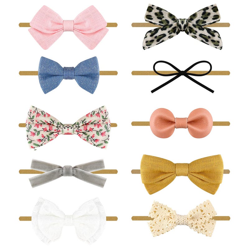 DRESHOW BQUBO Baby Girl Headbands with Bows Nylon Hairbands Handmade Hair Accessories for Newborn Infant Toddlers 10 Pack - Image 1