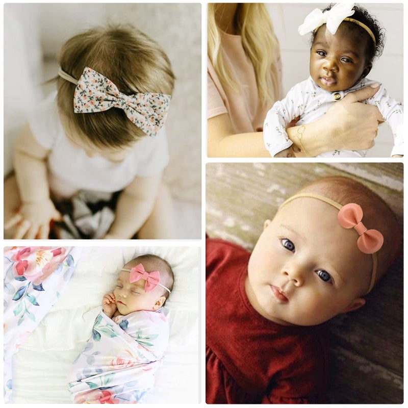 DRESHOW BQUBO Baby Girl Headbands with Bows Nylon Hairbands Handmade Hair Accessories for Newborn Infant Toddlers 10 Pack - Image 3