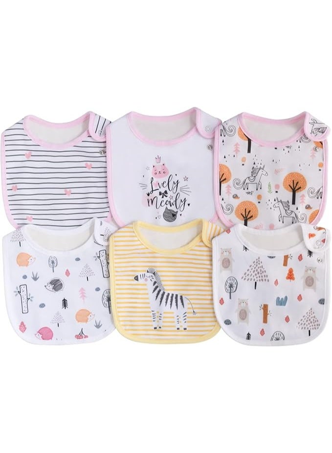 Maiwaput Maiwa 6 Pack Waterproof Cotton Baby Bibs for Girls Boys for Drooling Eating with Snaps Multi0604 - Image 4