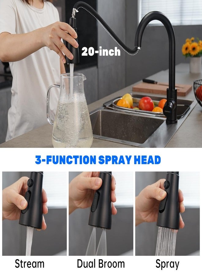 DAYONE Matte Black Kitchen Faucet with 3-Modes, High Arc Kitchen Sink Mixer Tap with Pull Down Sprayer, 1 Hole Stainless Steel Kitchen Sink Faucet, 0012MB - Image 3