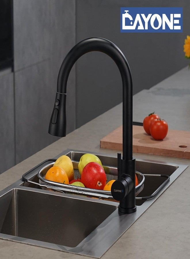 DAYONE Matte Black Kitchen Faucet with 3-Modes, High Arc Kitchen Sink Mixer Tap with Pull Down Sprayer, 1 Hole Stainless Steel Kitchen Sink Faucet, 0012MB - Image 2