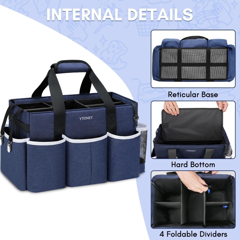 Ytonet Wearable Cleaning Caddy Bag, Large Cleaning Supplies Organizer with 4 Foldable Dividers, Kitchen Caddy Organizer with Handle & Adjustable Shoulder Straps for Cleaners & Housekeeper, Blue - Image 3