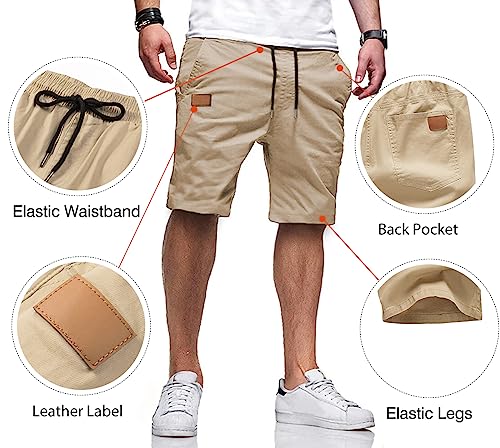 JMIERR Mens Casual Shorts - Cotton Drawstring Summer Beach Stretch Waist Twill Chino Dress Golf Travel Essentials Shorts with Pockets Short Pants for Men 7 Inch Inseam, S, S1 Khaki 2 - Image 3