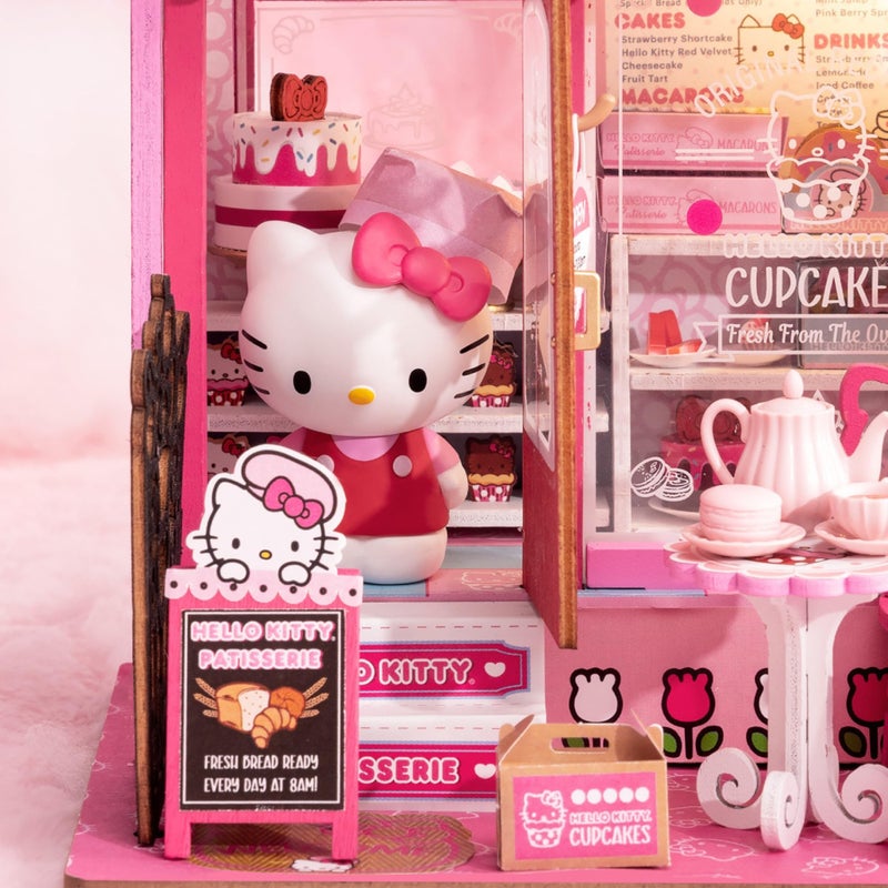Hands Craft Hello Kitty Patisserie Miniature House Kit with Hello Kitty Figurine â€“ Kawaii 3D Puzzle with Switch Activated LED Lights â€“ DIY Wooden Craft Kit for Bedroom or Bookshelf Decor & Gifts - Image 5