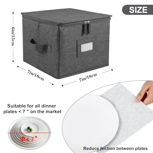 popoly 7" Saucer Storage Case 2 Pack, China Storage Container with 24 Felt Dividers for Bowls and Appetizer Plates, Stackable with Hard Shell on all sides (Grey) - Image 4