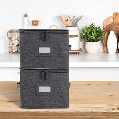 popoly 7" Saucer Storage Case 2 Pack, China Storage Container with 24 Felt Dividers for Bowls and Appetizer Plates, Stackable with Hard Shell on all sides (Grey) - Image 2