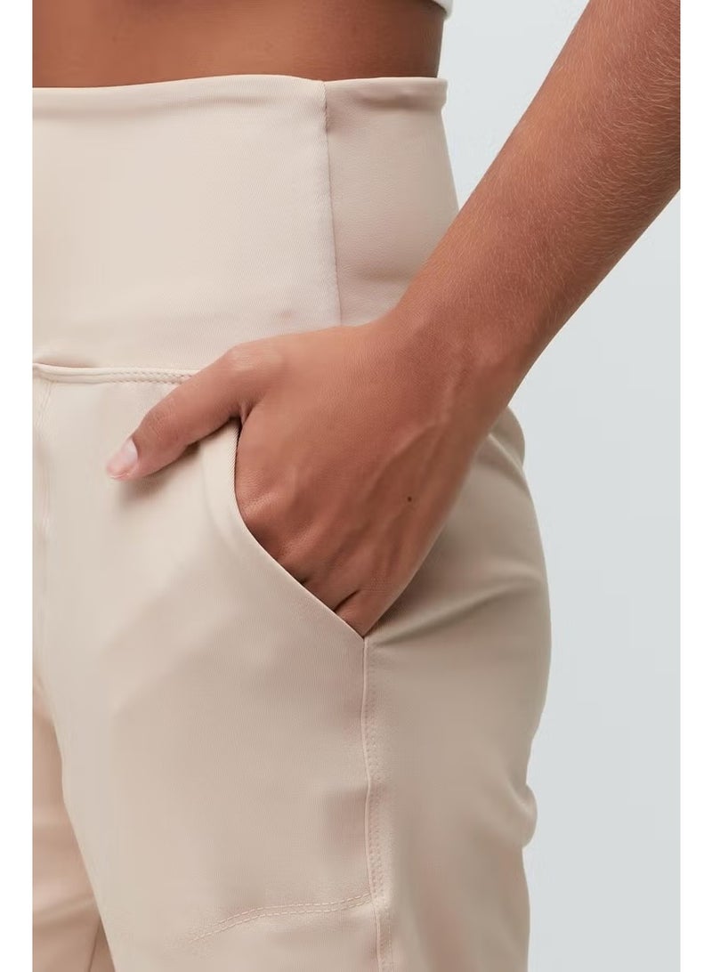C&city High Waist Cuffed Leg Jogger Sweatpants 811 Beige - Image 3