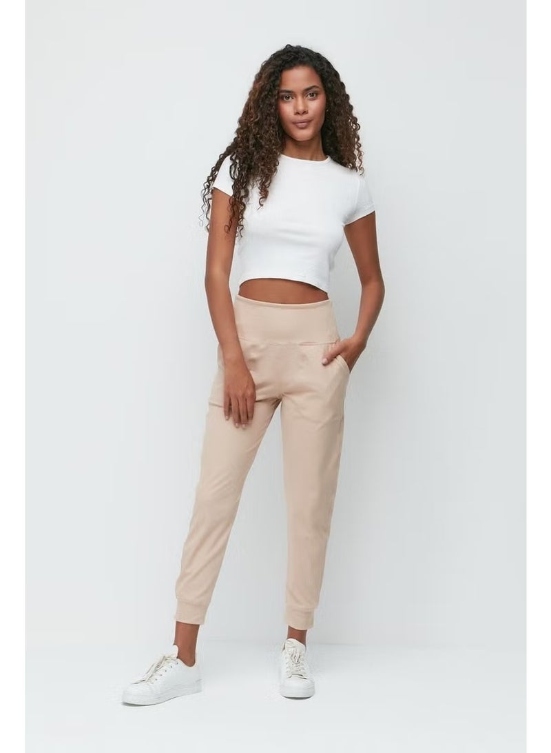 C&city High Waist Cuffed Leg Jogger Sweatpants 811 Beige - Image 1