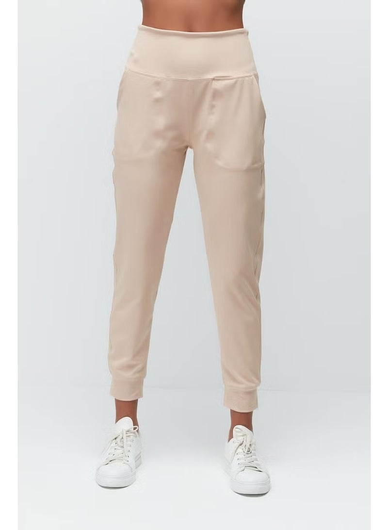 C&city High Waist Cuffed Leg Jogger Sweatpants 811 Beige - Image 2