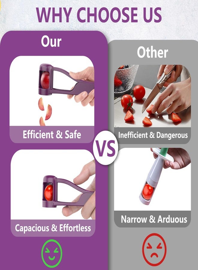 قطاعة عنب من لوفان للأطفال من عمر 1 إلى 3 سنوات، أداة مطبخ لتقطيع العنب للخضراوات وسلطة الفاكهة وتزيين الكيك، أداة تقطيع الطماطم الصغيرة المصنوعة من الفولاذ المقاوم للصدأ لتقطيع الكرز والفراولة والتوت الأزرق - أرجواني - Image 4
