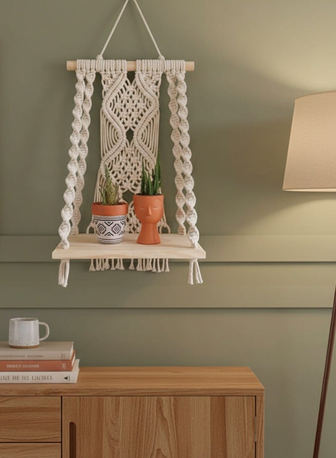 Neox Wall Decoration Handmade Bohemian Shelves Hanging Wooden Indoor Wall Hanging Shelf, Wall Stand Wall Shelf  Home Storage Shelves, Wall Art Decor, Bathroom Shelf, Home Display Rack for Home Decoration - Image 3
