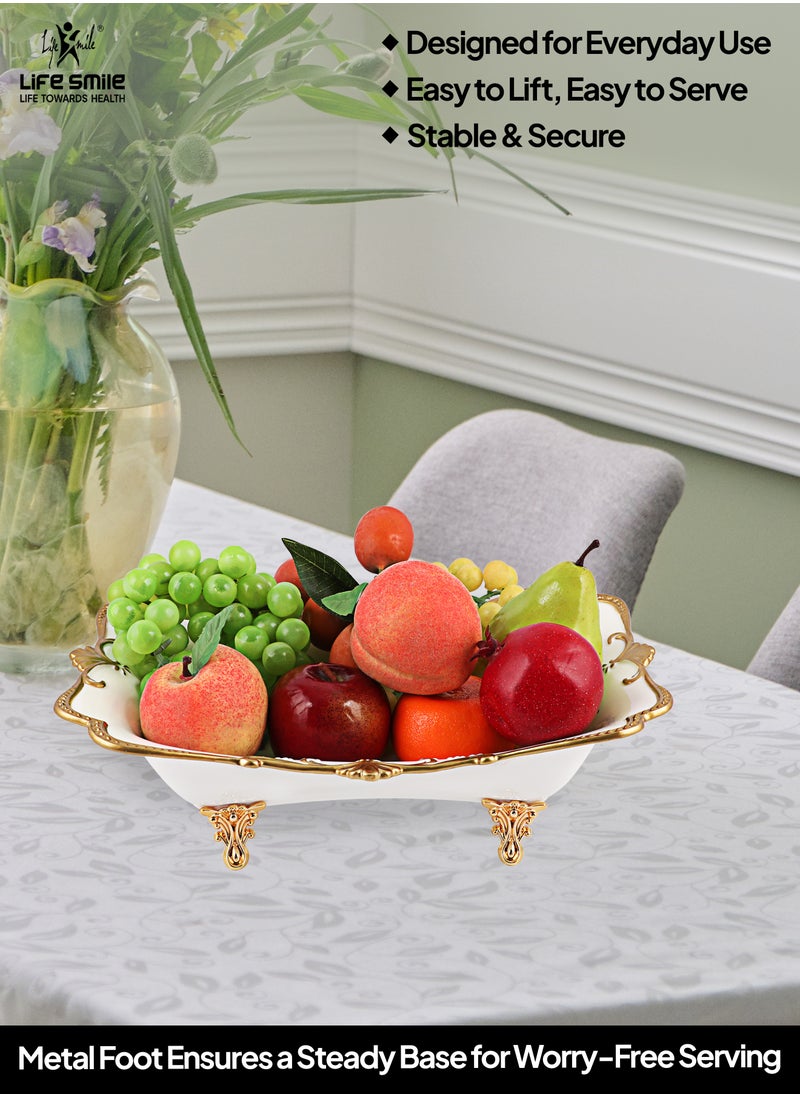 Life Smile - LIFE SMILE Serving Bowl With Gold Stand  - Bone China Fruit Basket For Fruit Vegetable Storage Snack Nuts Cake Dessert - Image 1