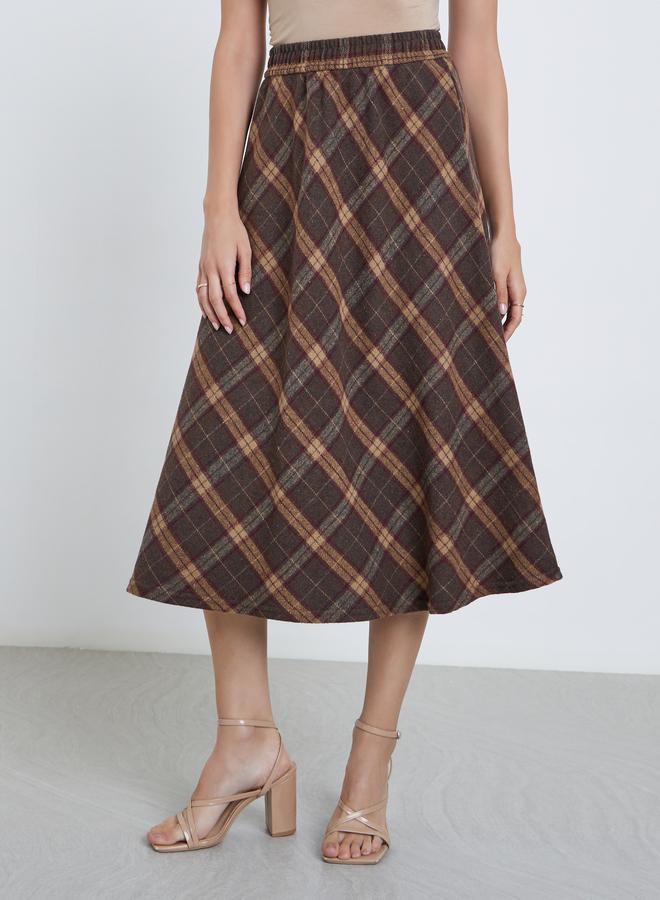 Styli Checked Print A-Line Midi Skirt - Image 2