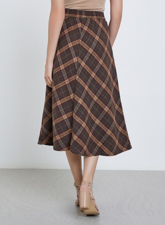 Styli Checked Print A-Line Midi Skirt - Image 4
