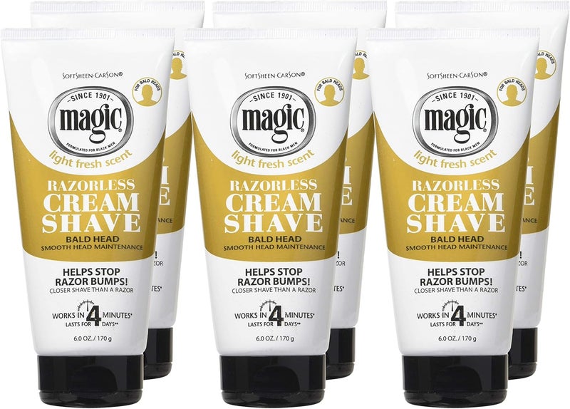 Magic Razorless Cream Shave for Bald Heads - 6 Ounce Tube (177ml) - 6 Pack - Image 2