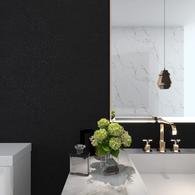 MelunMer Black Peel and Stick Wallpaper 118In L 15.7In W Self Adhesive Removable Wallpaper for Bathroom/Bedroom Modern Contact Paper Silk Textured Black Contact Paper for Cabinets Shelf Waterproof - Image 1