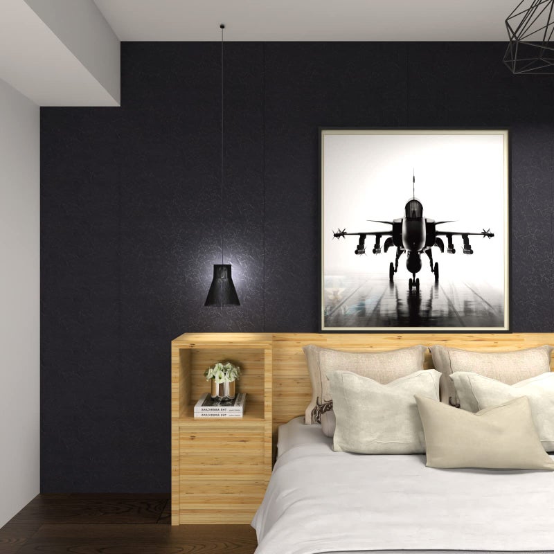 MelunMer Black Peel and Stick Wallpaper 118In L 15.7In W Self Adhesive Removable Wallpaper for Bathroom/Bedroom Modern Contact Paper Silk Textured Black Contact Paper for Cabinets Shelf Waterproof - Image 2