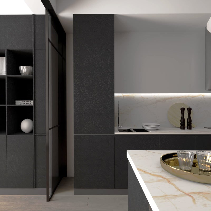 MelunMer Black Peel and Stick Wallpaper 118In L 15.7In W Self Adhesive Removable Wallpaper for Bathroom/Bedroom Modern Contact Paper Silk Textured Black Contact Paper for Cabinets Shelf Waterproof - Image 4