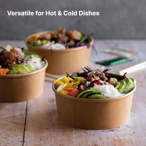 Kaagat® Disposable Round Paper Containers with Lids | Takeout Containers for Hot/Cold Foods, Soup, Salad, Dessert, Pasta, Noodles | Microwavable, Leak-Proof Food Storage Containers- 500ml, 50 Pack - Image 3
