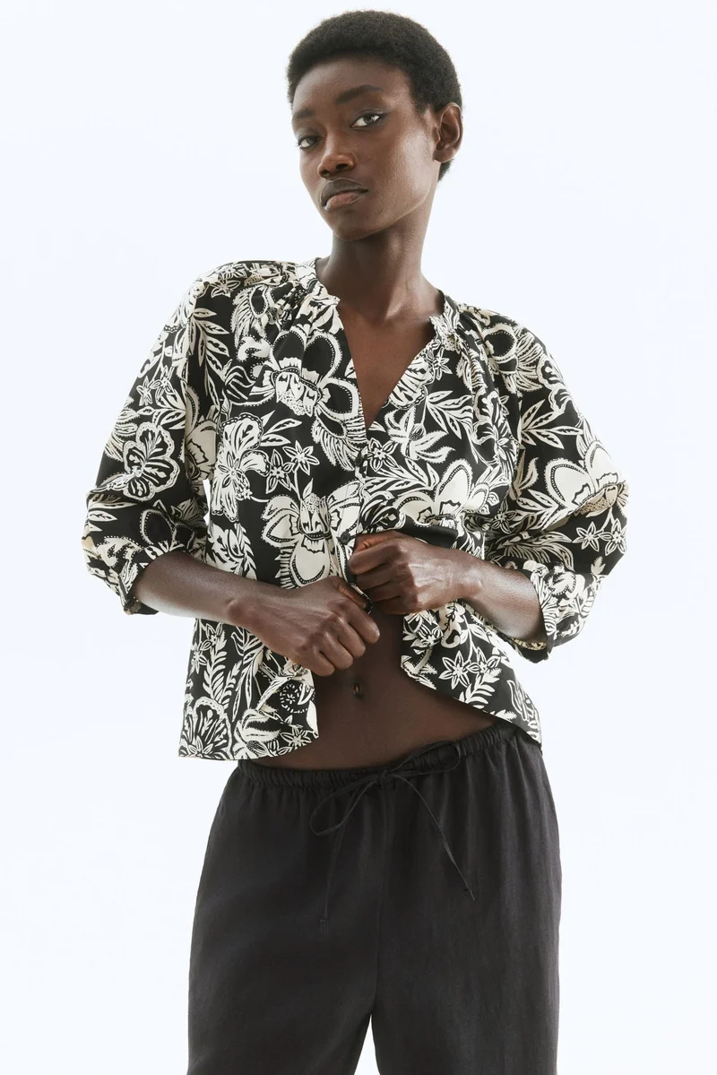 H&M Balloon-sleeved poplin blouse