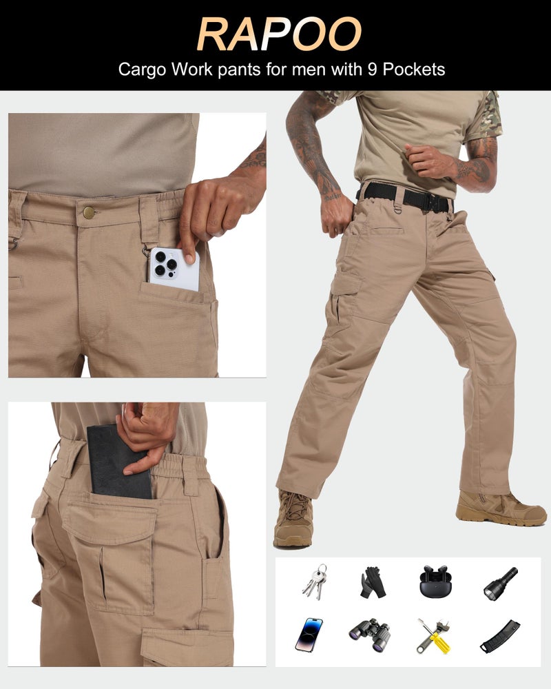 Rapoo Tactical Cargo Pants for Men Work Hiking Military Army Casual Pants for Men Many Pockets Waterproof Mens Ripstop Construction Carpenter Hunting Pants Khaki 36Wx30L - Image 5