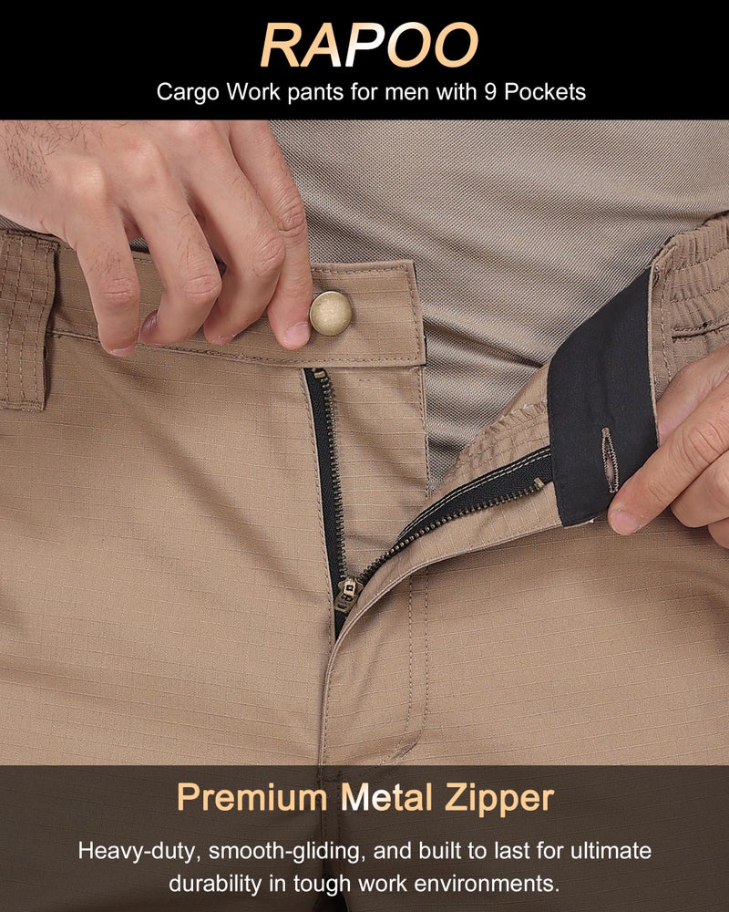 Rapoo Tactical Cargo Pants for Men Work Hiking Military Army Casual Pants for Men Many Pockets Waterproof Mens Ripstop Construction Carpenter Hunting Pants Khaki 36Wx30L - Image 3