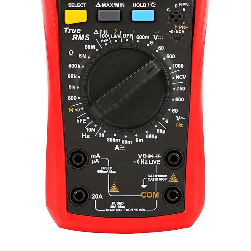UniT UNIT Digital Multimeter Tester UT890D True RMS 6000 Counts Live Test Volt Ohm Meter Voltage Ac Dc Current Amp Capacitor Tester hFE Diode Continuity NCV for Automotive HVAC - Image 3