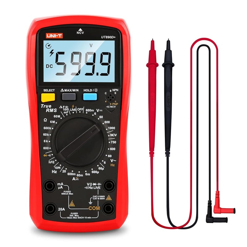UniT UNIT Digital Multimeter Tester UT890D True RMS 6000 Counts Live Test Volt Ohm Meter Voltage Ac Dc Current Amp Capacitor Tester hFE Diode Continuity NCV for Automotive HVAC - Image 1