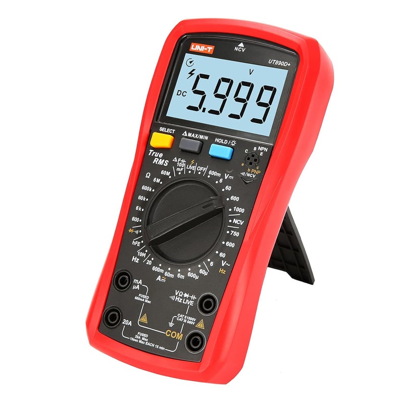 UniT UNIT Digital Multimeter Tester UT890D True RMS 6000 Counts Live Test Volt Ohm Meter Voltage Ac Dc Current Amp Capacitor Tester hFE Diode Continuity NCV for Automotive HVAC - Image 2